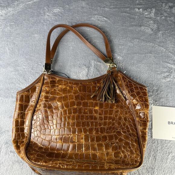 Brahmin Marianna Tan Gustavo Embossed Leather Tote‎ Shoulder Bag Designer Luxury
